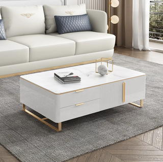 Luxor Rectangular Stone Top Coffee Table with Storage