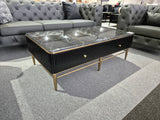 Carter 4 Drawer Marble Top Coffee Table - Black