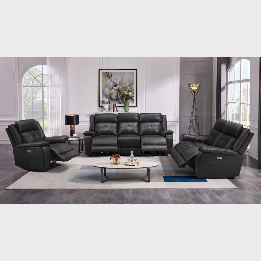 Lincoln Black Leather 3+2+1 Electric Recliner