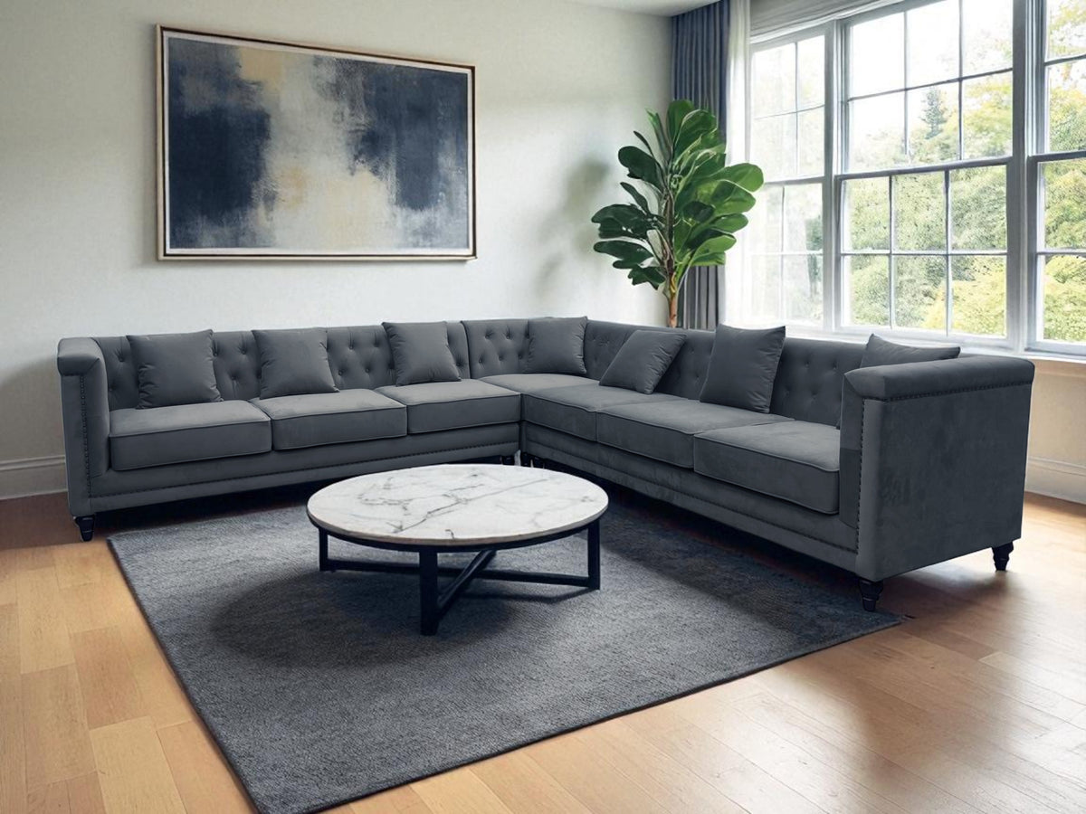 Couture 7 Seat Velvet Corner Sofa - Carbon Grey