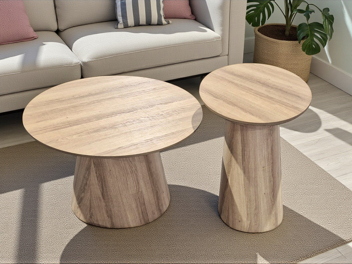 Winslow 2PC Round Oak Look Coffee Table Set